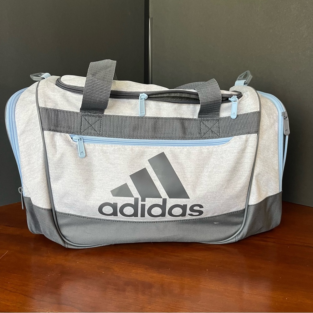 Adidas small duffle bag Gary light blue accents gym workout gear